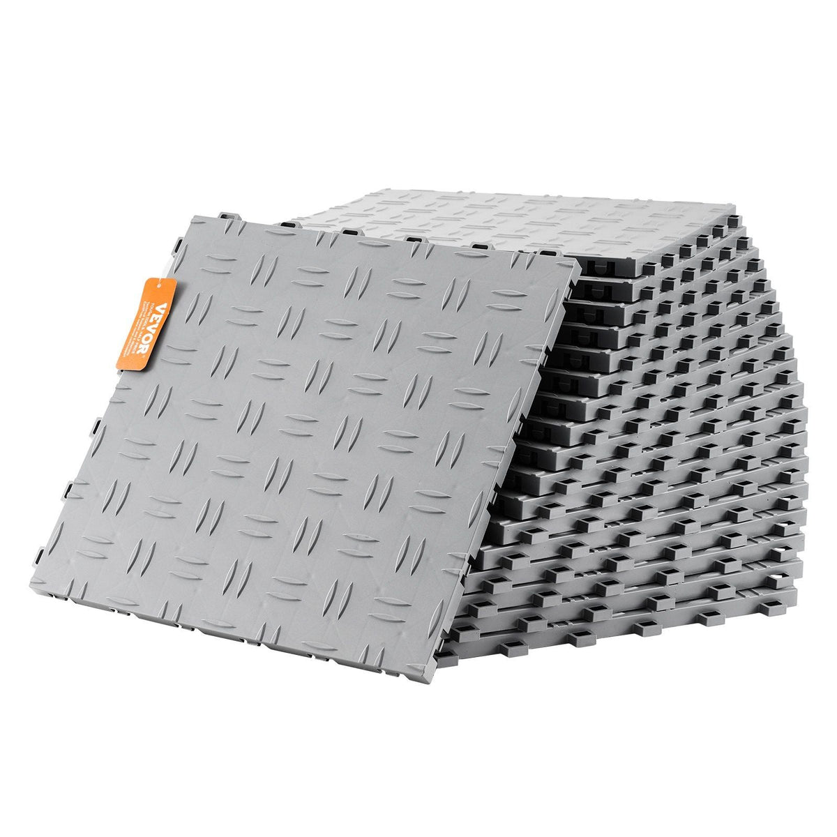 Garage Tiles Interlocking, 12 x 12 x 0.53 inch 25 Pack Garage Floor Covering Tiles, Non-Slip Double-Sided Texture Garage Flooring Tiles, for Garages, Basements, Repair Shops, Silver